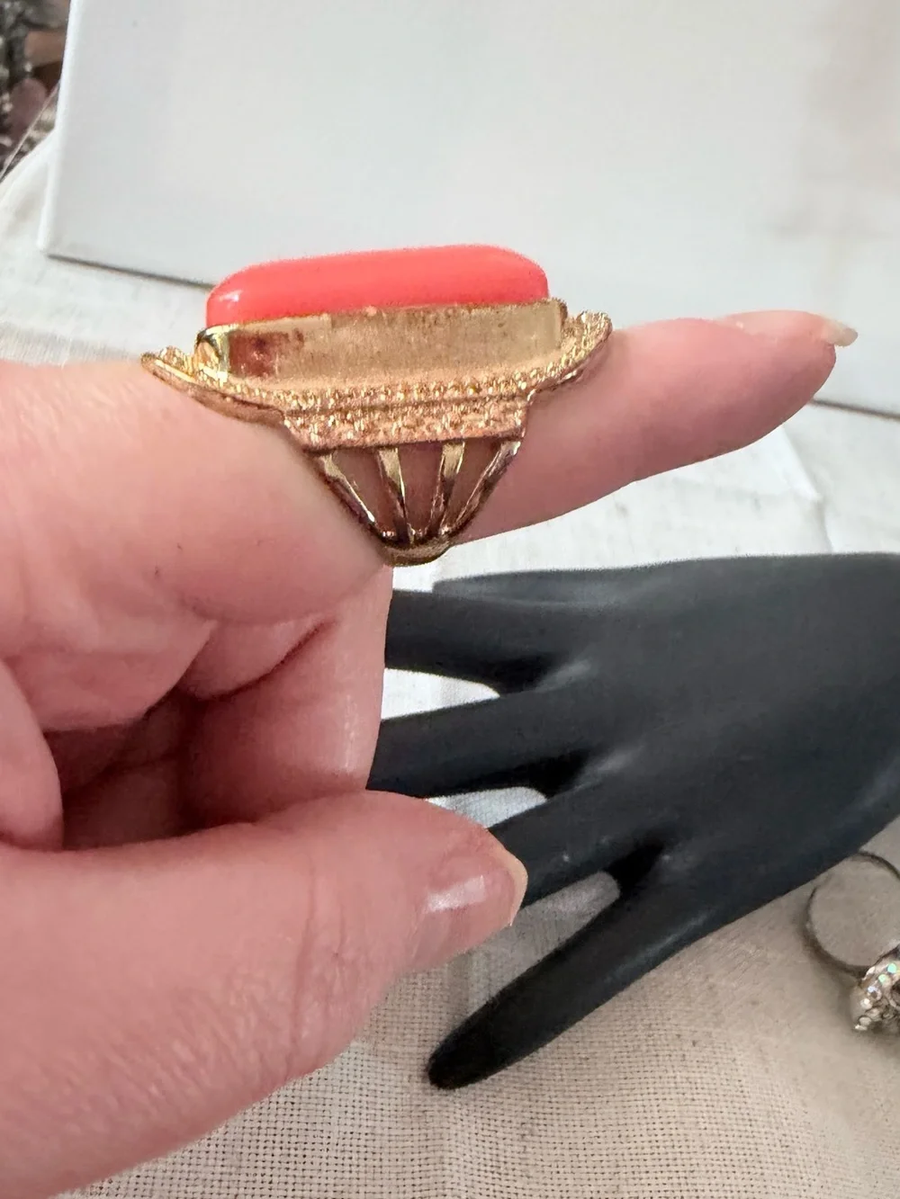 Gold-Tone Ring with Pink Resin Stone